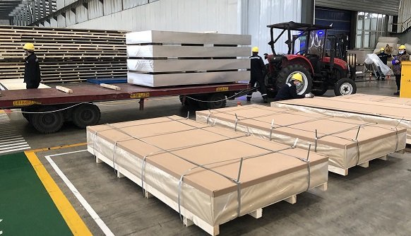 4x8 aluminum sheet stock in factory warehouse